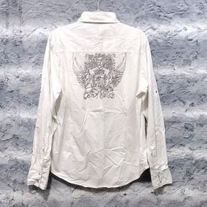 Lee Cooper True British Craft Shirt Mens XL Graphic Pearl Button Retro 90s Y2K